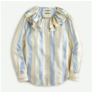 NWT J. Crew Collection ruffle-collar top in striped silk-twill